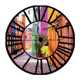   Színes házak az óra mögött vlies poszter, fotótapéta 10745VEZ1 /208x208 cm/