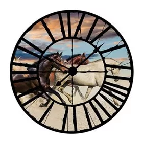   Lóvak az óra mögött vlies poszter, fotótapéta 20305VEZ1 /208x208 cm/