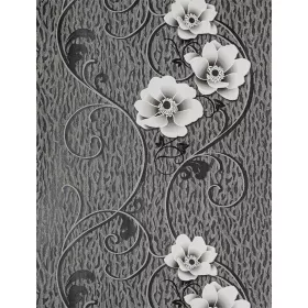 Fekete-fehér virág mintás tapéta (33770)
