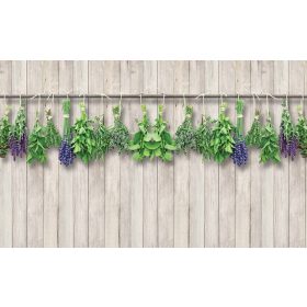   Deszkafal fűszernövényekkel poszter, fotótapéta, Vlies (104 x 70,5 cm)
