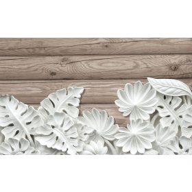   Levelek fa deszkán poszter, fotótapéta, Vlies (104 x 70,5 cm)