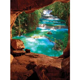   Barlangból kilátás az erdei patakra poszter, fotótapéta, Vlies  (184x254 cm, álló)