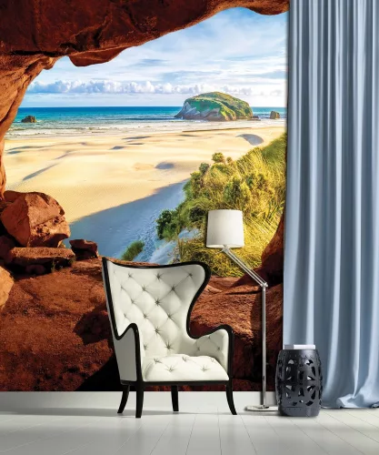Barlangból kilátás a tengerpartra poszter, fotótapéta, Vlies  (206x275 cm, álló)