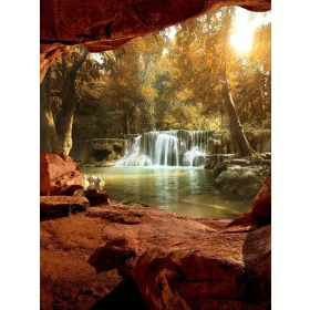   Barlang és vízesés poszter, fotótapéta, Vlies  (184x254 cm, álló)