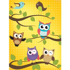   Színes baglyok a fán poszter, fotótapéta, Vlies  (184x254 cm, álló)