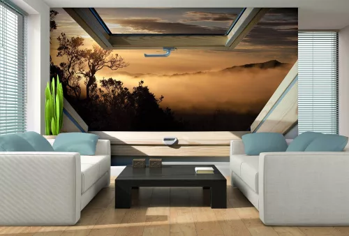 Naplementére néző ablak poszter, fotótapéta, Vlies (104 x 70,5 cm)