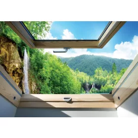   Hegyre néző ablak  poszter, fotótapéta, Vlies (104 x 70,5 cm)