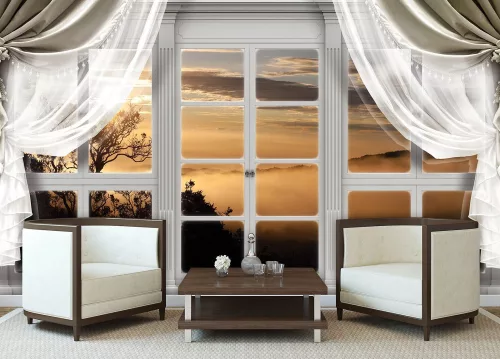 Naplementére néző ablak poszter, fotótapéta, Vlies (104 x 70,5 cm)