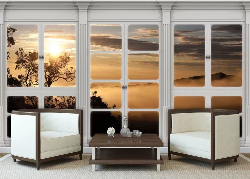 Naplementére néző ablak poszter, fotótapéta, Vlies (104 x 70,5 cm)