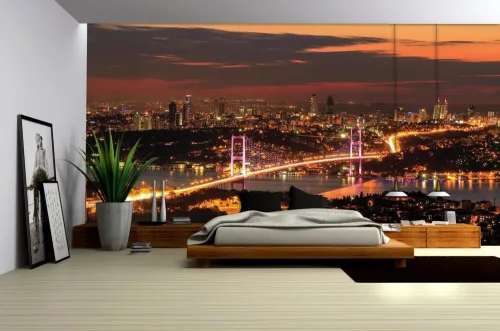 Város hajnalban poszter, fotótapéta Vlies (152,5 x 104 cm)