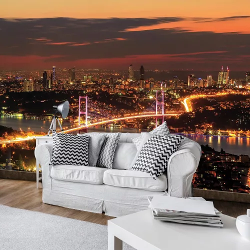 Város hajnalban poszter, fotótapéta Vlies (152,5 x 104 cm)