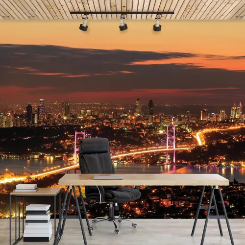 Város hajnalban poszter, fotótapéta Vlies (152,5 x 104 cm)