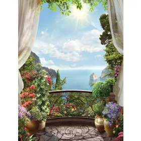   Erkélyről kilátás a tengerre poszter, fotótapéta, Vlies  (184x254 cm, álló)