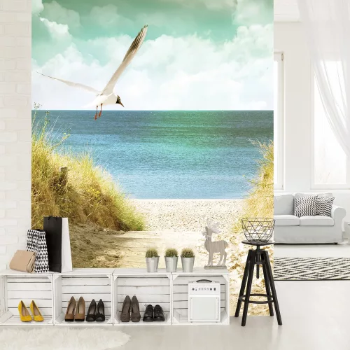 Szárnyaló madár a tengerparton poszter, fotótapéta, Vlies  (206x275 cm, álló)