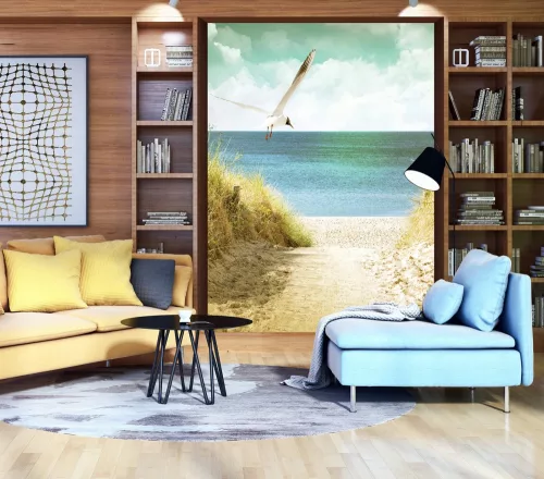 Szárnyaló madár a tengerparton poszter, fotótapéta, Vlies  (206x275 cm, álló)