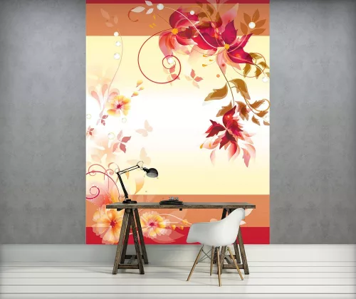 Piros virág minta poszter, fotótapéta, Vlies  (184x254 cm, álló)