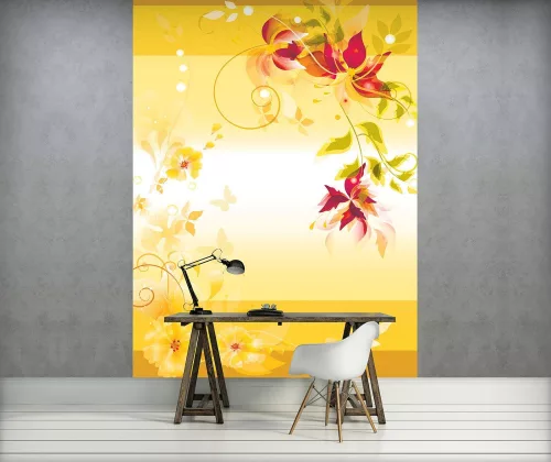 Sárga virág minta poszter, fotótapéta, Vlies  (206x275 cm, álló)