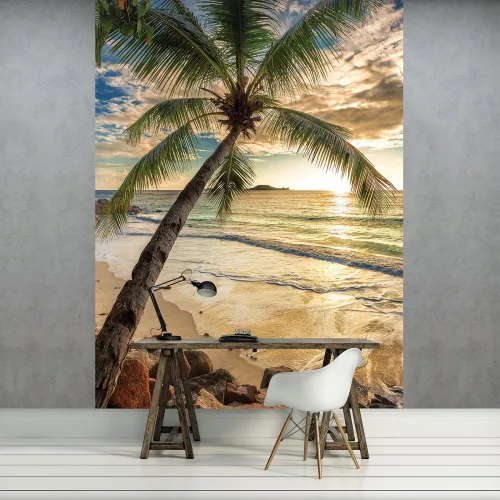 Pálmafa a napos tengerparton poszter, fotótapéta, Vlies  (184x254 cm, álló)