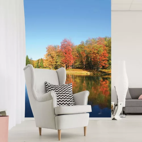 Őszi erdő tóval poszter, fotótapéta, Vlies  (184x254 cm, álló)