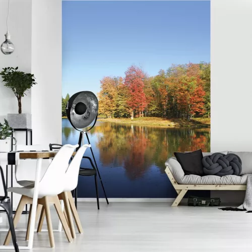 Őszi erdő tóval poszter, fotótapéta, Vlies  (184x254 cm, álló)