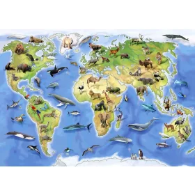   Állatfigurás térkép poszter, fotótapéta, Vlies (104 x 70,5 cm)