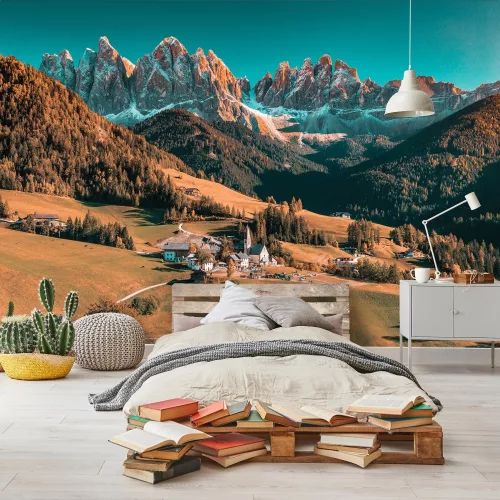 Házak a hegyekben poszter, fotótapéta, Vlies (104 x 70,5 cm)