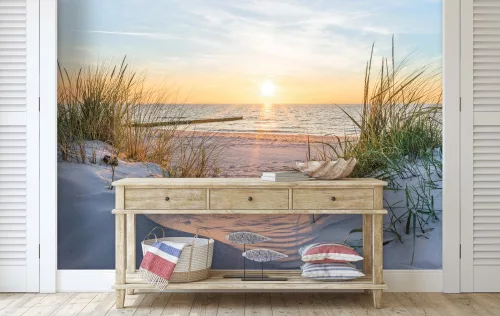 Naplemente a parton poszter, fotótapéta, Vlies (104 x 70,5 cm)