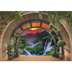  Kilátás a vízesésre a boltíven át poszter, fotótapéta, Vlies (104 x 70,5 cm)
