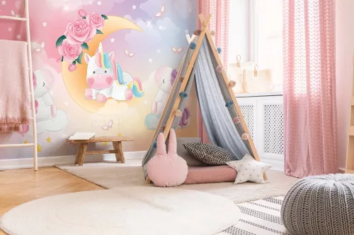 Egyszarvúk a Holdon poszter, fotótapéta, Vlies (104 x 70,5 cm)