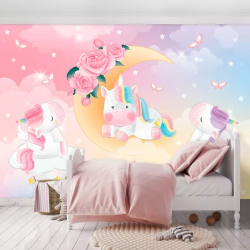 Egyszarvúk a Holdon poszter, fotótapéta, Vlies (104 x 70,5 cm)