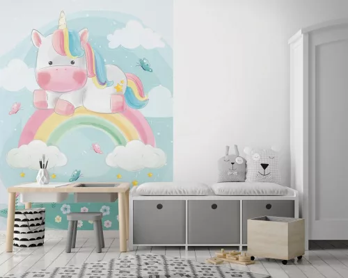 Egyszarvú a szivárványon poszter, fotótapéta, Vlies  (206x275 cm, álló)