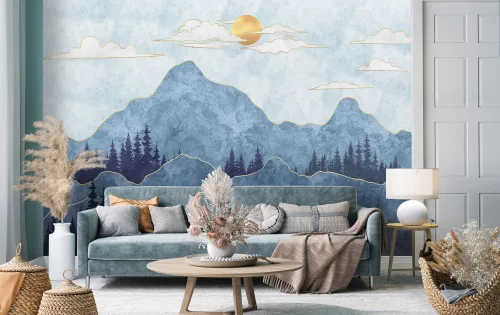 Hegyek napsütésben poszter, fotótapéta, Vlies (104 x 70,5 cm)