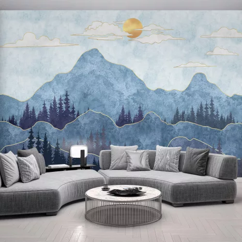 Hegyek napsütésben poszter, fotótapéta, Vlies (104 x 70,5 cm)