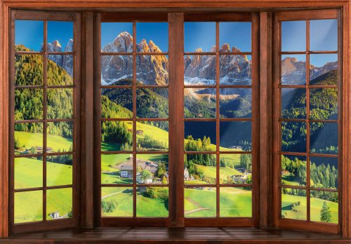 Hegyoldal kilátás ablakból poszter, fotótapéta Vlies (368 x 254 cm)