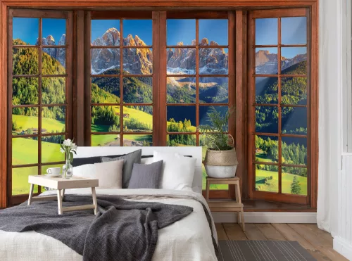 Hegyoldal kilátás ablakból poszter, fotótapéta, Vlies (104 x 70,5 cm)