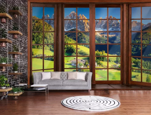 Hegyoldal kilátás ablakból poszter, fotótapéta, Vlies (104 x 70,5 cm)