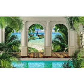   Kilátás s boltíven keresztül poszter, fotótapéta, Vlies (104 x 70,5 cm)