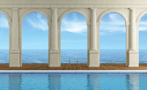 Kilátás boltíven keresztül poszter, fotótapéta Vlies (254 x 184 cm)