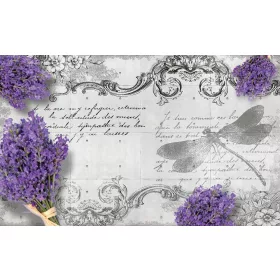   Levél levanderrel poszter, fotótapéta, Vlies (104 x 70,5 cm)