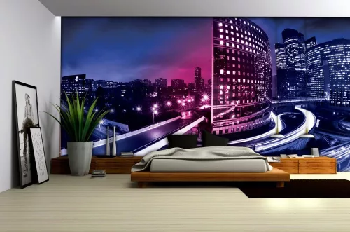 Night City Light poszter, fotótapéta Vlies (312 x 219 cm)