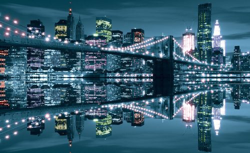 Brooklyn-híd éjszaka poszter, fotótapéta, Vlies (416 x 254 cm)