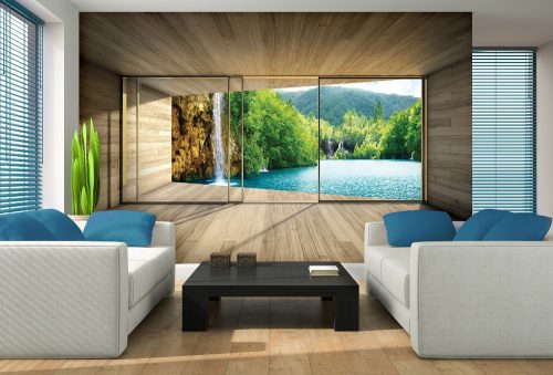 Kilátás a vízesésre poszter, fotótapéta Vlies (152,5 x 104 cm)