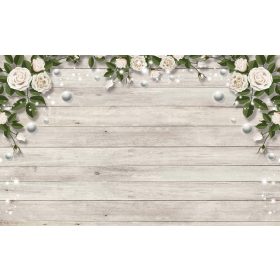   Deszkafal virágokkal  poszter, fotótapéta, Vlies (104 x 70,5 cm)