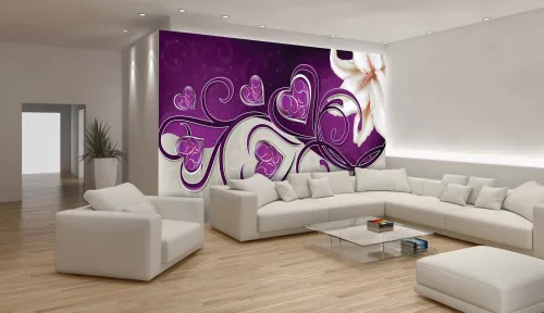 Liliom és szívek poszter, fotótapéta, Vlies (104 x 70,5 cm)