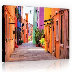   Vászonkép, Színes házakból álló utca 80x60 cm méretben