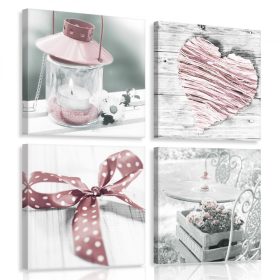   Vászonkép 4 darabos, Rózsaszín tárgyak 50x50 cm méretben
