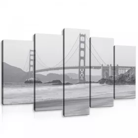   Vászonkép 5 darabos Golden Gate híd, fekete-fehérben, San Francisco 100x60 cm méretben