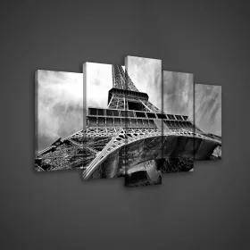   Vászonkép 5 darabos Eiffel torony fekete-fehérben színbe100x60 cm méretben