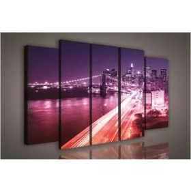   Vászonkép, 5 darabos New York éjszaka 150x100 cm méretben