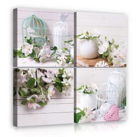   Vászonkép 4 darabos, Kalitkák és virágok 50x50 cm méretben